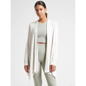 Athleta Open-Front Ribbed Drape Cardigan in White